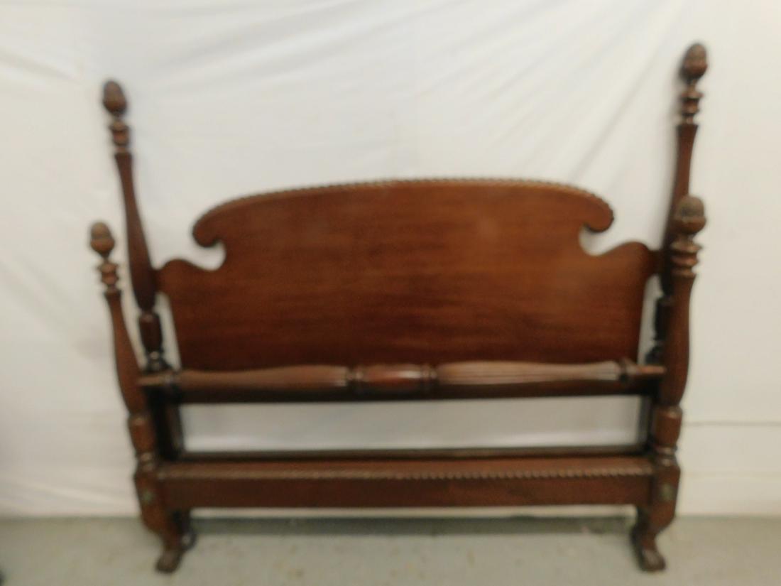 Centennial Chippendale Poster Bed: Centennial Chippendale Poster Bed, mahogany, gadrooned molded headboard, shaped reeded columns with acorn crested urn finials, full size, 19th / 20th C, 55"h, 58"w. CONDITION: Very good, a few scratch