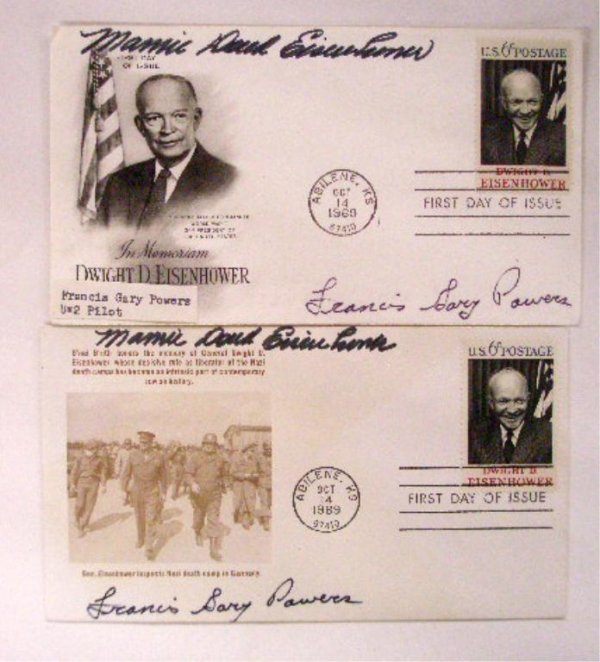 Gary Powers & Mamie Eisenhower First Day Covers: Two Francis Gary Powers & Mamie Eisenhower signed 1969 Dwight Eisenhower commemorative first day covers