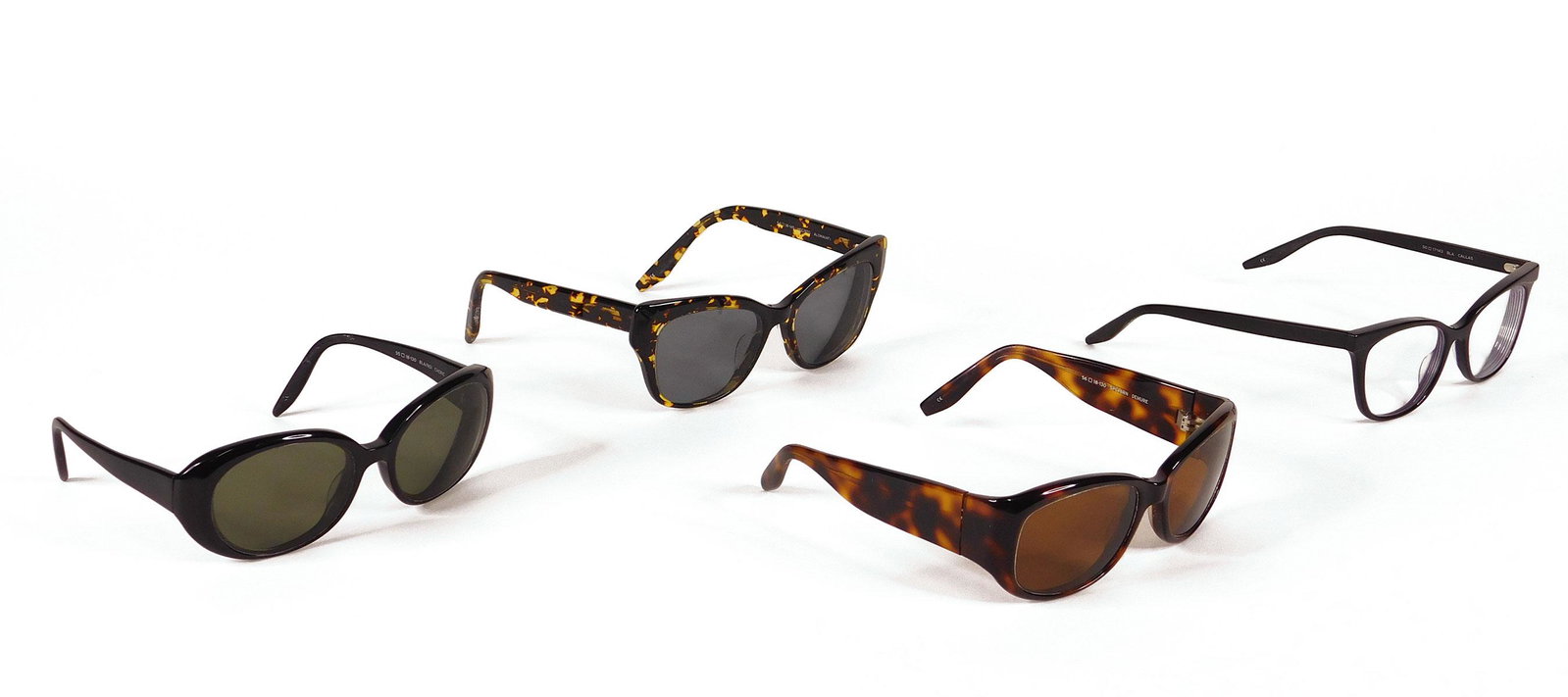 Barton Perreira: Four Pairs Eye and Sunglasses: Four pairs Barton Perreira glasses, comprised of one pair tortoiseshell style sunglasses; one pair black frame sunglasses; a second pair tortoiseshell style sunglasses with amber lenses; and a pair of