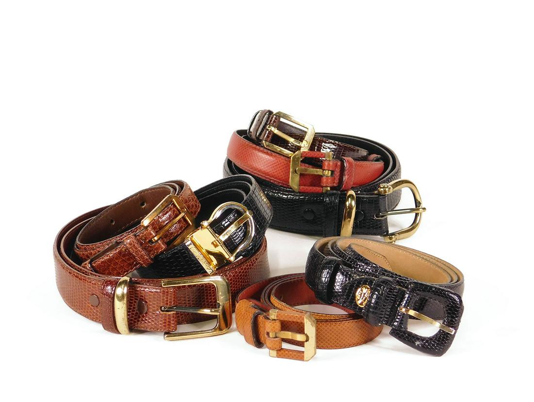 Bottega Veneta, Longchamp: Eight Women’s Belts: Eight women’s belts, comprised of: a Bottega Veneta belt in burgundy lizard print, size 28 and 70/85, made in Italy; a Bottega brown lizard print belt, Italy, size 30 and 75/90; a Bottega red emboss