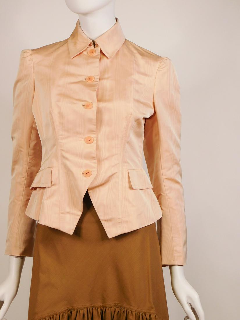 Ralph Lauren Collection: Four Women’s Pieces: A collection of Ralph Lauren and Ralph Lauren Collection women’s garments, size 4-6. Comprised of: a) a Collection pale rose jacket, size 6, 100% silk, made in USA; b) a brown and plaid ruffled skir