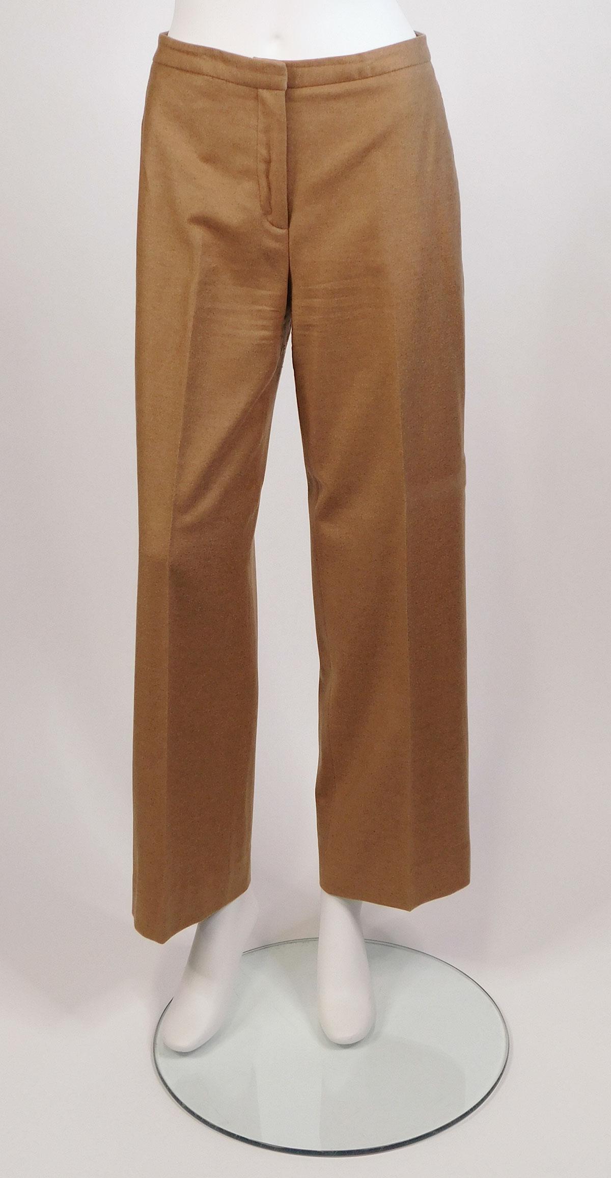 Loro Piana: Seven Pairs Women’s Pants: Seven pairs Loro Piana women’s pants, all marked size 42. Comprised of: a) a pair of camel color pants, 100% cashmere; b) a pair of black pants, 100% virgin wool; c) a pair of wine color pants, 96% 