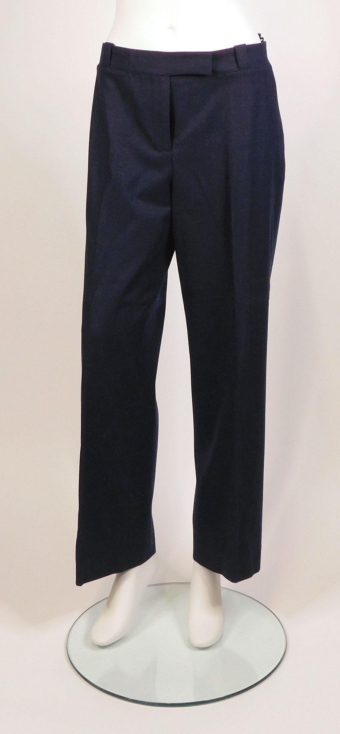 Loro Piana: Six Pairs Women’s Pants: Six pairs Loro Piana women’s pants, all marked size 44 except (a), which are size 46. Comprised of: a) a pair of petrol blue pants, virgin wool blend; b) a pair of medium brown vertical stripe damas