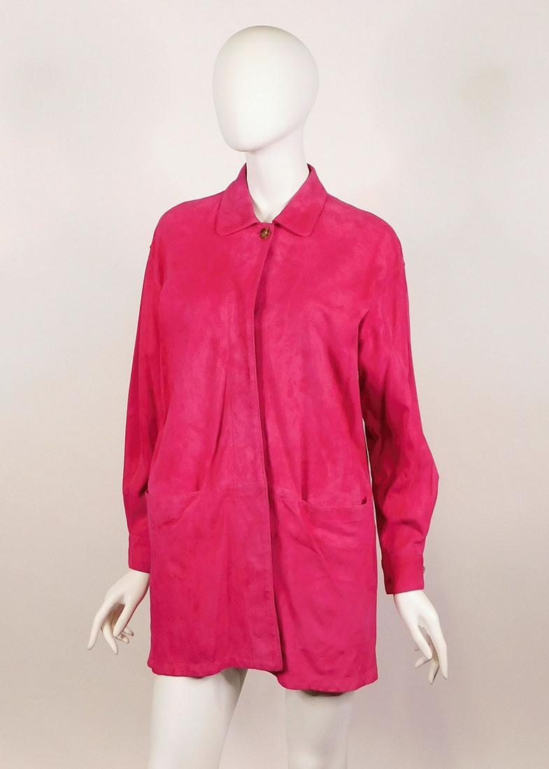 Loro Piana: Two Jackets: Two Loro Piana women’s jackets, both marked size 44. Comprised of a) a pale pink 100% cashmere jacket; and b) a hot pink 100% suede leather jacket. Both made in Italy. Condition: Both near fine, min