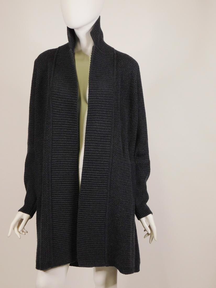 Loro Piana: A Sweater and Cardigan: Two pieces of Loro Piana knitwear; the first a long charcoal gray open-front cardigan, size 48, in baby cashmere; the second a navy and black cashmere turtleneck, size 50. Both made in Italy. Conditio