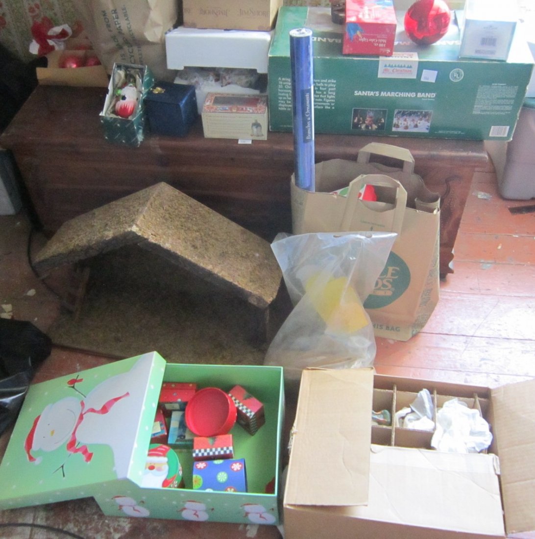 Lot of Christmas Decorations: Lot of Christmas Decorations, including; Jim Shore (new in box) sleigh decorations, Italian composition Nativity set, plus more. Condition; overall good