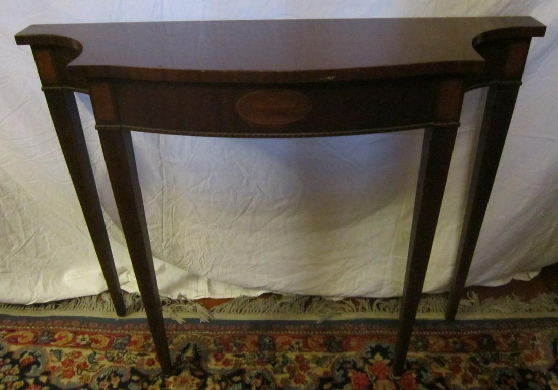 Hepplewhite Style Console Table: Hepplewhite Style Console Table, mahogany with urn inlay, late 20th c. 32" h. Condition; very good, modest wear