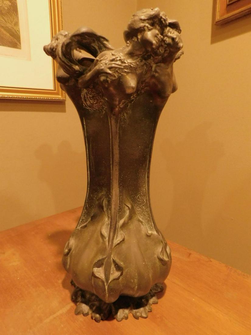Peyra signedArt Nouveau Vase: Art Nouveau Vase, Charles Raphael Peyra (signed at base), 1872 - 1949, dark patina cast metal featuring female busts, late 19th c. 16 3/4" h. Condition; good with tarnished finish