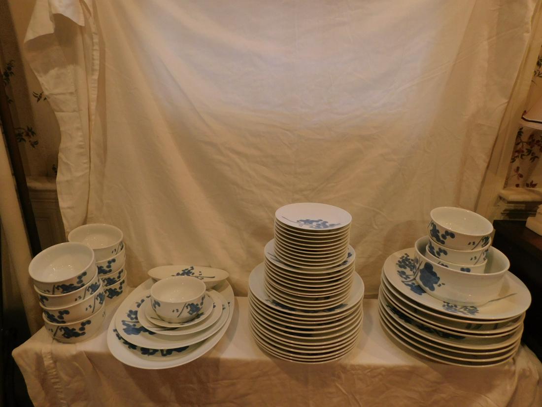 Richard Ginori Dinner Service: Richard Ginori Dinner Service, Tokay pattern, in blue floral, including; (13) dinner plates, (11) luncheon plates, (11) bread and butter plates, (12) bowls, platter, vegetable bowl and celery bowl. Co