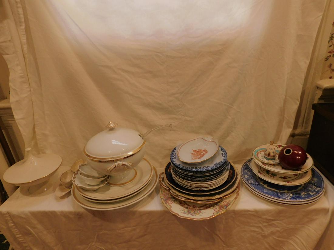 Large Group of Assorted Porcelain: Large Group of Assorted Porcelain, including; (6) Staffordshire "Blue Brook" pattern 7 3/4" platter, Spode Tradewinds leaf dish, Bavarian 11" floral cake plate, Rosenthal 10 1/2" plate and 14 1/2" pla