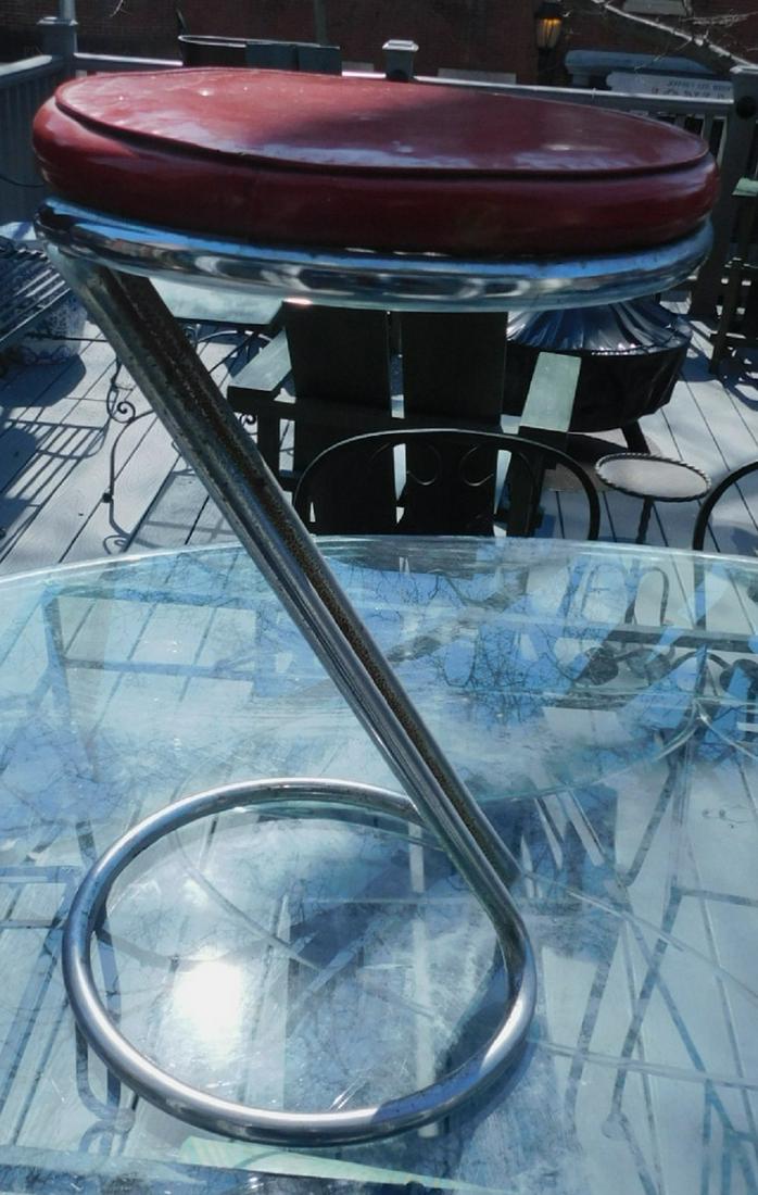Art Deco Bar Stool: Art Deco Bar Stool, chromed tubular Z form base, red vinyl seat 25" h; Condition; good, used