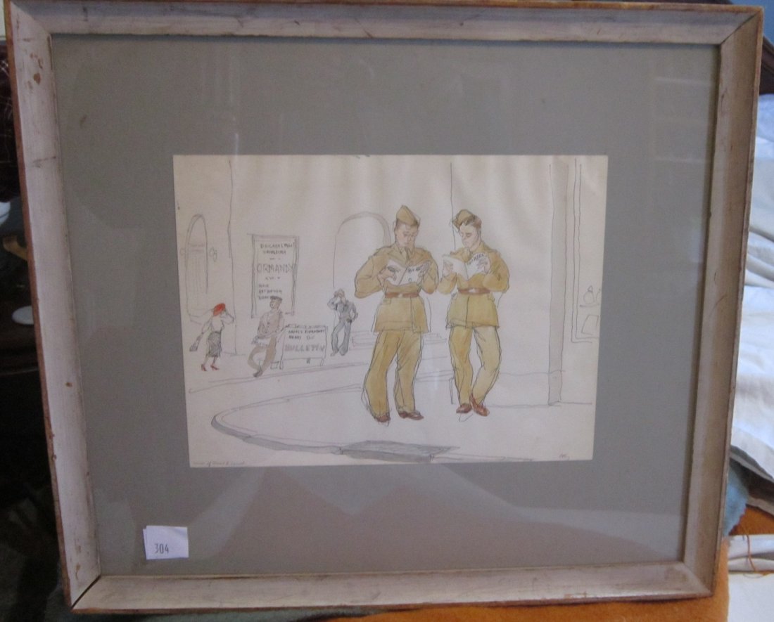 Emlen Etting, Philadelphia artist, watercolor: Emlen Etting, Philadelphia artist, Philadelphia Scene, watercolor, entitled " corner of Broad and Locust, Phila.". Signed lower right. 9 x 11 3/4" sight; 17 1/2 x 19 1/2" framed. Condition; minor pain