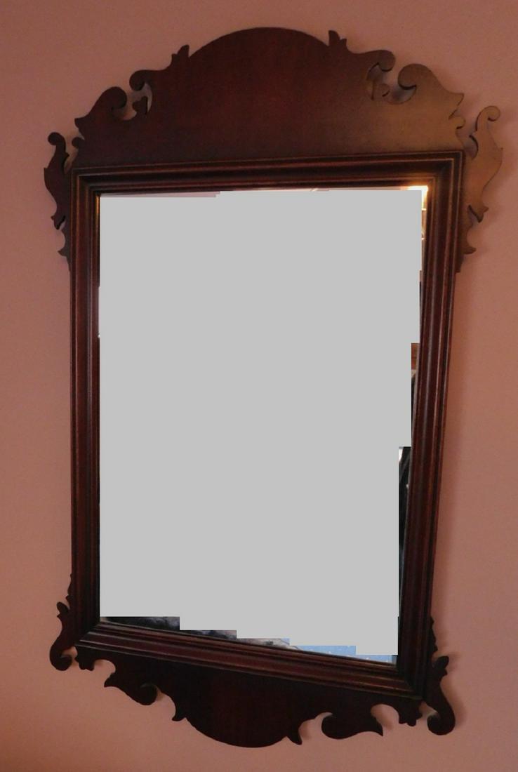 Chippendale Style Wall Mirror: Chippendale Style Wall Mirror, mahogany, scroll ears and boarder frame, 23 5/8" x 39 1/2", mid 20th c. Condition; very good