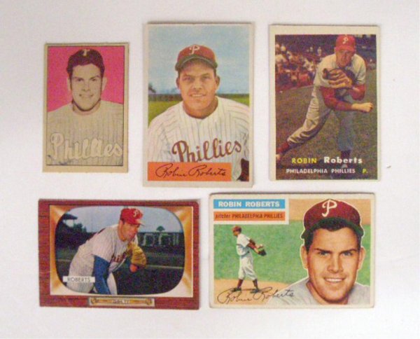 1950's Robin Roberts Baseball Cards: 1950's Robin Roberts Baseball Cards, 1952 Berk Ross, 1954 & 1955 Bowman, 1956 & 1957 Topps