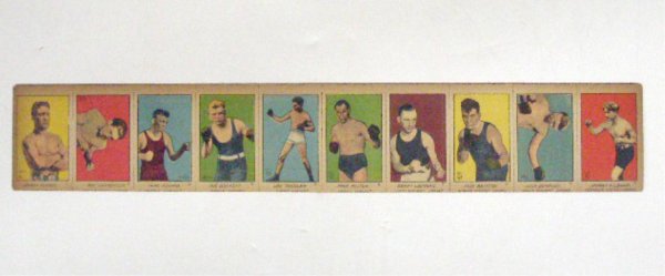 1920's Uncut Boxing Card Strip: 1920's Uncut Boxing Card Strip, #1 Johnny Dundee, #2 Geo Carpentier, #3 Mike O'Dowd, #4 Joe Beckett, #5 Lou Tendler, #6 Fred Fulton, #7 Benny Leonard, #8 Jack Britton, #9 Jack Dempsey & #10 Johnny Kil