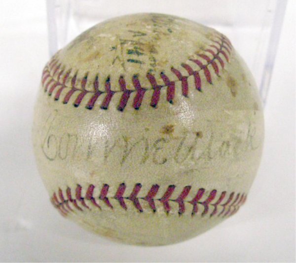 Connie Mack Signed Baseball: Connie Mack Signed (Sweet Spot) 1940's Official Eastern League Baseball (Thomas Richardson President), Ball Is Also Signed by Leo B.Williamson, Mayor of Williamsport, Pa & Marked Mommy 1962, No Certif