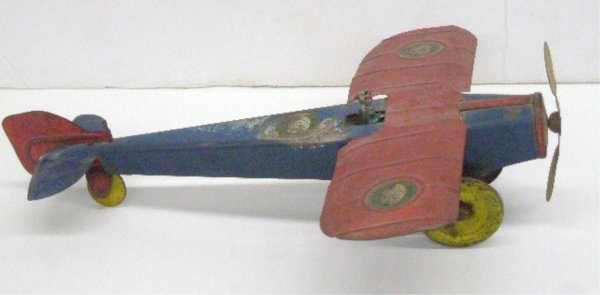 1930's Girard Toys Air Mail Plane: 1930's Girard Toys Pressed Metal Wind Up Air Mail Plane