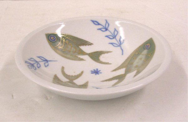 Porsgrunn Porcelain Dish: Porsgrunn Norway porcelain 6 1/2" dish w/hand painted fish design