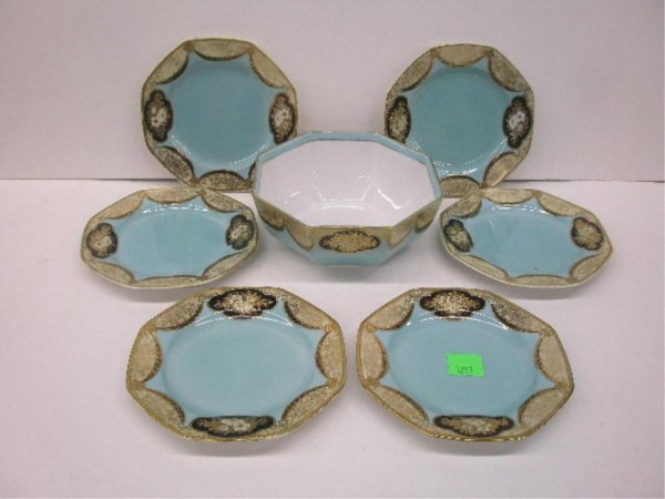 Noritake Hand Painted Porcelain Dessert Set: Noritake Japan Hand Painted Porcelain 7 piece Dessert Set, mid 20th c.