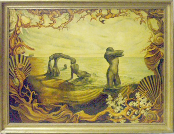 John Phillip Capello Signed Oil on Canvas: John Phillip Capello, Oil On Canvas, surrealist Seascape H 29 1/2" W 39 1/2"