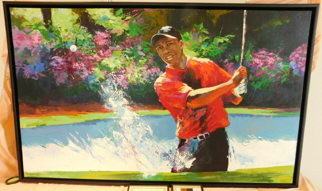 Framed Farley "Tiger Woods" signed oil on canvas (1 of 10)