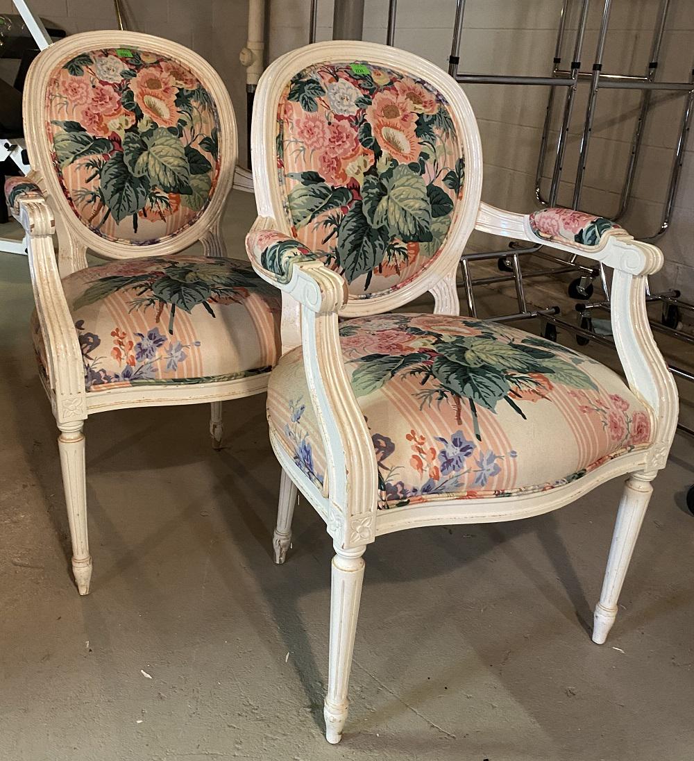 Pair Louis XVI Upholstered Cameo Arm Chairs (1 of 2)