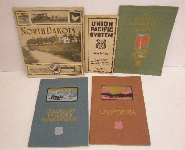 Early 20th c. Railroad Timetable & Travel Books: Early 20th c. U.S. railroad timetable & travel guide books, 1928 Union Pacific System Time Tables, Union Pacific System Colorado Mountain Playgrounds, California & The Pacific North West and Alaska gu