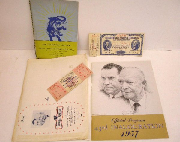 1930's-1960's Presidential Ticket & Programs: 1930's-1960's Presidential certificate, ticket & programs, 1936 Republican National Committee Contribution certificate, 1951 Republican Central Campaign Committee, Philadelphia, program/menu, 1957 Ina
