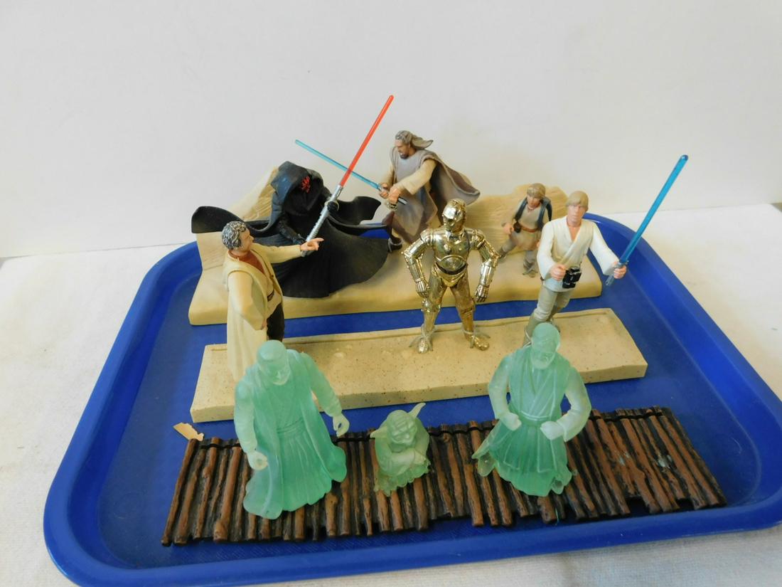 Hasbro Small Action Figures: Hasbro Small Action Figures, Action and other scenes - A New Hope IV, Empire Strikes Back V, Return of the Jedi VI, Phantom Menace I and Revenge of the Sith III, 3" - 4" figures with accessories, c. 1
