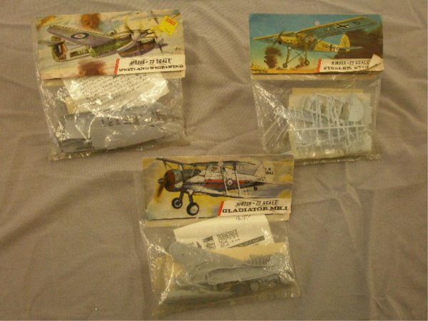 Airfix Fighting War Plane Model Kits: 1960's Airfix 1/72 scale fighting war plane model kits, Gladiator MK1, Fieseler Storch, & Westland Whirlwind