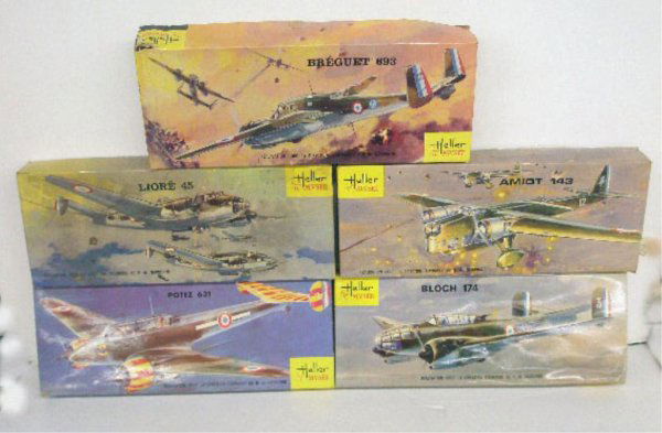 Heller Fighting War Plane Model Kits: 1960's Heller 1/72 scale fighting war plane model kits, Breguet 693, Amiot 143, Bloch 174, Liore 45 & Potez 631