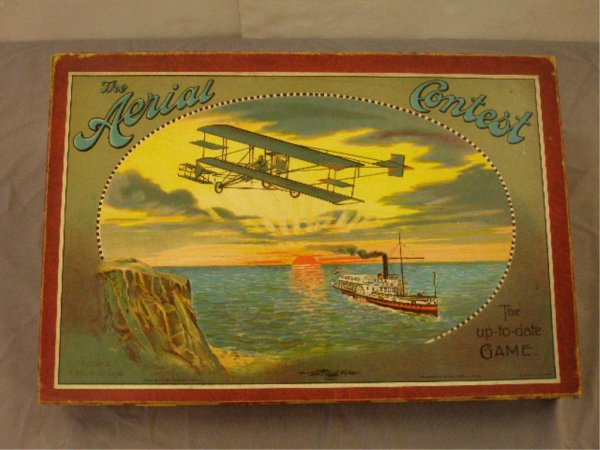 19th c. Spear's The Aerial Contest Board Game: Late 19th c. J.W. Spear & Sons London, Spear's Edition de Luxe The Aerial Contest Board Game w/box