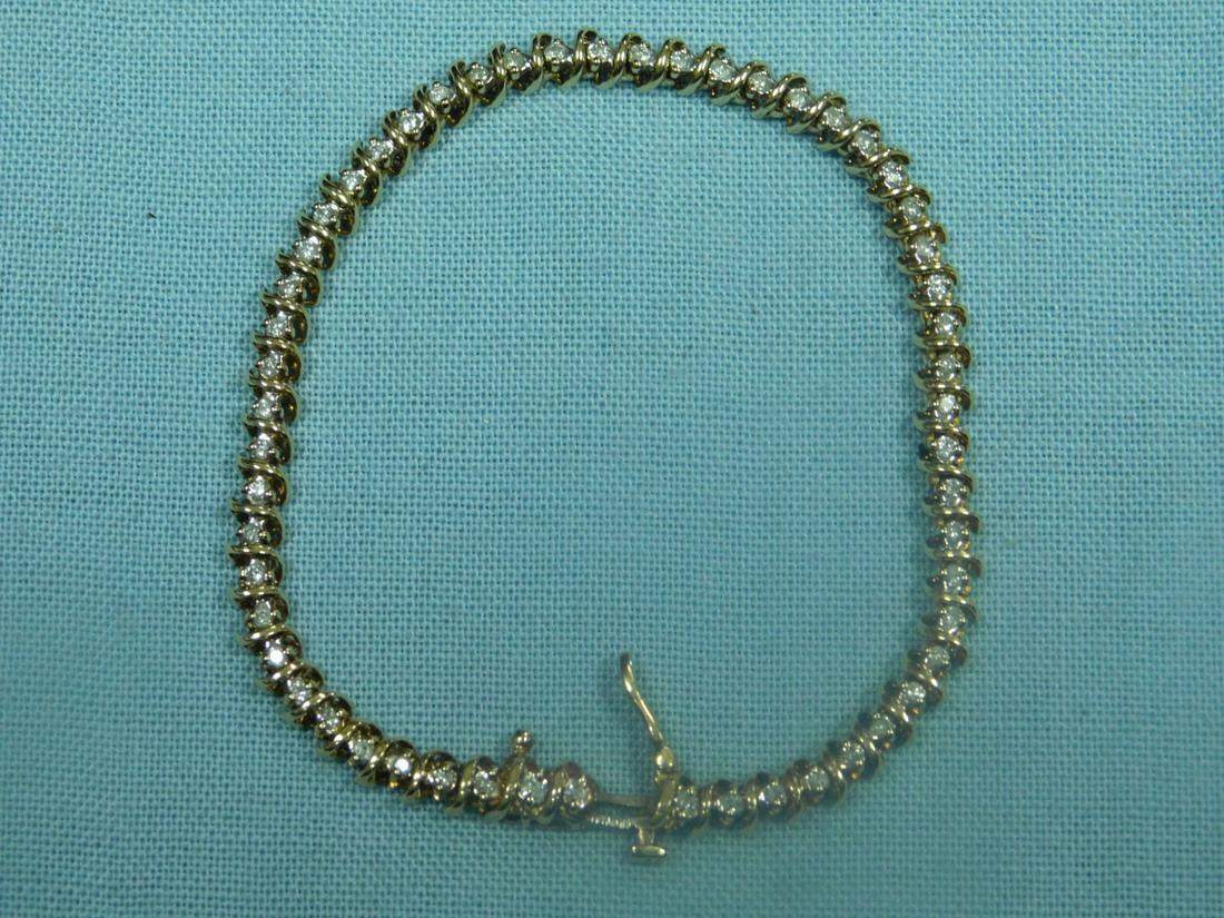 14k YG Diamond Tennis Bracelet: 14k YG Diamond Tennis Bracelet, approx. 1+ ct TW diamonds, 7 1/4" length, 7 DWT.[20] CONDITION: Very fine preowned.