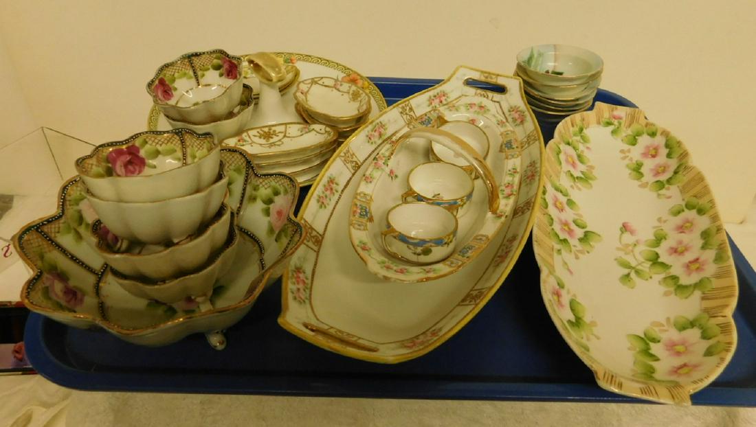 27 Pieces Hand Painted Nippon: Twenty-seven Pieces of Hand Painted Nippon, includes: oval dishes, nut sets, bon bon server, etc. CONDITION: Very good.