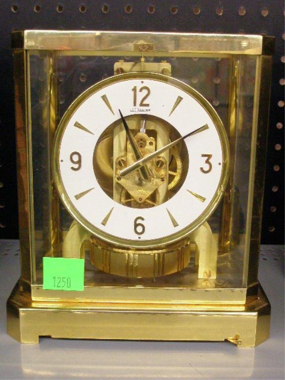 Le Coultre Atmos Crystal & Brass Mantel Clock: Le Coultre Atmos crystal & brass mantel clock, #357764, mid 20th c, 8" x 9 1/4" x 6 1/2"