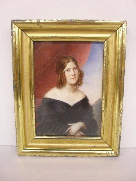 E. de Logueyssie, 1840 Signed Oil On Ivory: E. de Logueyssie, 1840 Signed and dated, Oil On Ivory, "Miss Stuart".[inscribed within image: "peint de memoire pas E. de Logueyssie, 1840" and with contemporary label verso: "304/ Miss Stuart / E. de