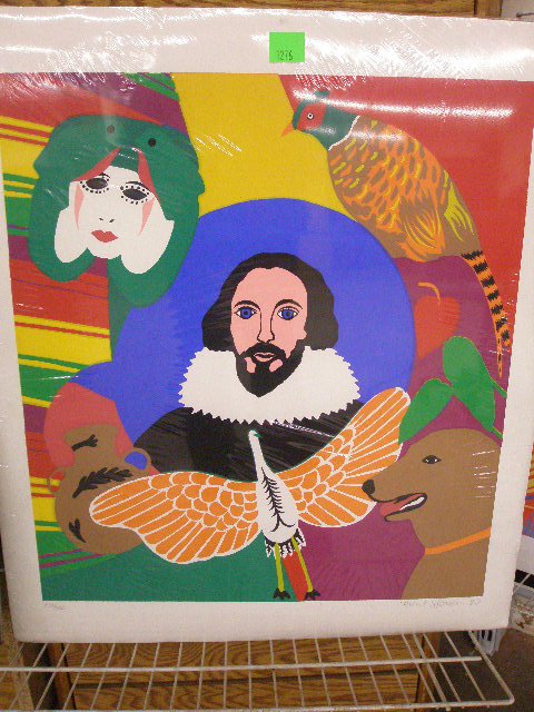 Hunt Slonem, Colored Lithograph: Hunt Slonem [19]80, signed and dated, colored lithograph, Pilgrim Theorem. [unframed] 25 3/8h x 21 1/4w=sheet