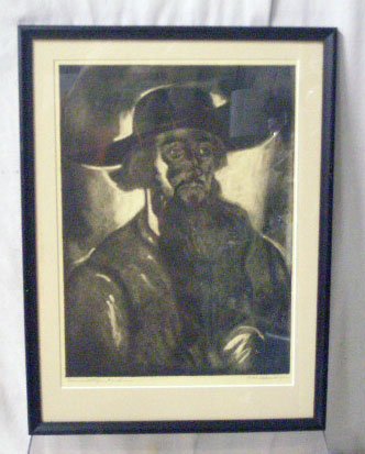 Kiehl Newswanger, signed, Aquatint Print: Kiehl Newswanger, signed, aquatint print, "Samuel Stolzfus, Amish man". 12 1/2"h x 9w=sheet (sight); 15 1/2h x 11 1/2w=frame