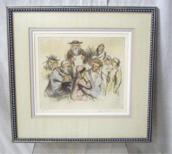Ira Moskowitz, Etching: Ira Moskowitz, signed, colored etching [77/100], "Betrothal". 9 3/4h x 11 3/4w=sheet (signed); 17h x 17 1/2w=frame