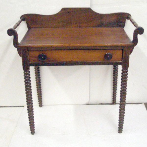 Country Sheridan Wash Stand: Country Sheridan Wash Stand; towel bars; spool turned legs; mid 19th c.; 17 1/2" x 32" x 32"