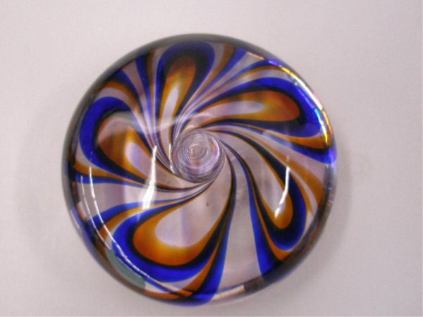 Kosta Jewel 2 Paperweight: Kosta signed ("Kosta Warff ") on base Jewel 2 clear glass w/multi color swirl design 2 1/2" paperweight