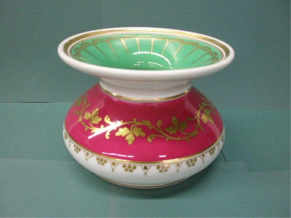 19th c. Continental Porcelain Cuspidor: 19th c. Continental porcelain 7 1/2" x 5 1/2" cuspidor/spittoon w/gilt hand painted designs