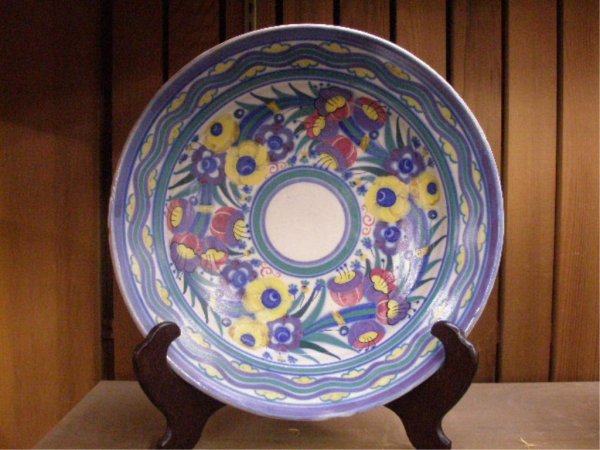Carter Stabler Adams Poole Pottery Charger: c. 1930's Carter Stabler Adams Poole English pottery 14 1/"4 charger w/hand painted & underglazed floral design