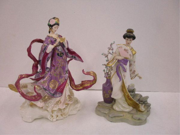 Franklin Mint Porcelain Figures: Franklin Mint Porcelain figures, 11" Michiko, Princess Of The Plum Blossoms, designed by Manabu Saito w/removable iron Plum Blossoms & 12" The Dragon King's Daughter designed by Caroline Young, limite