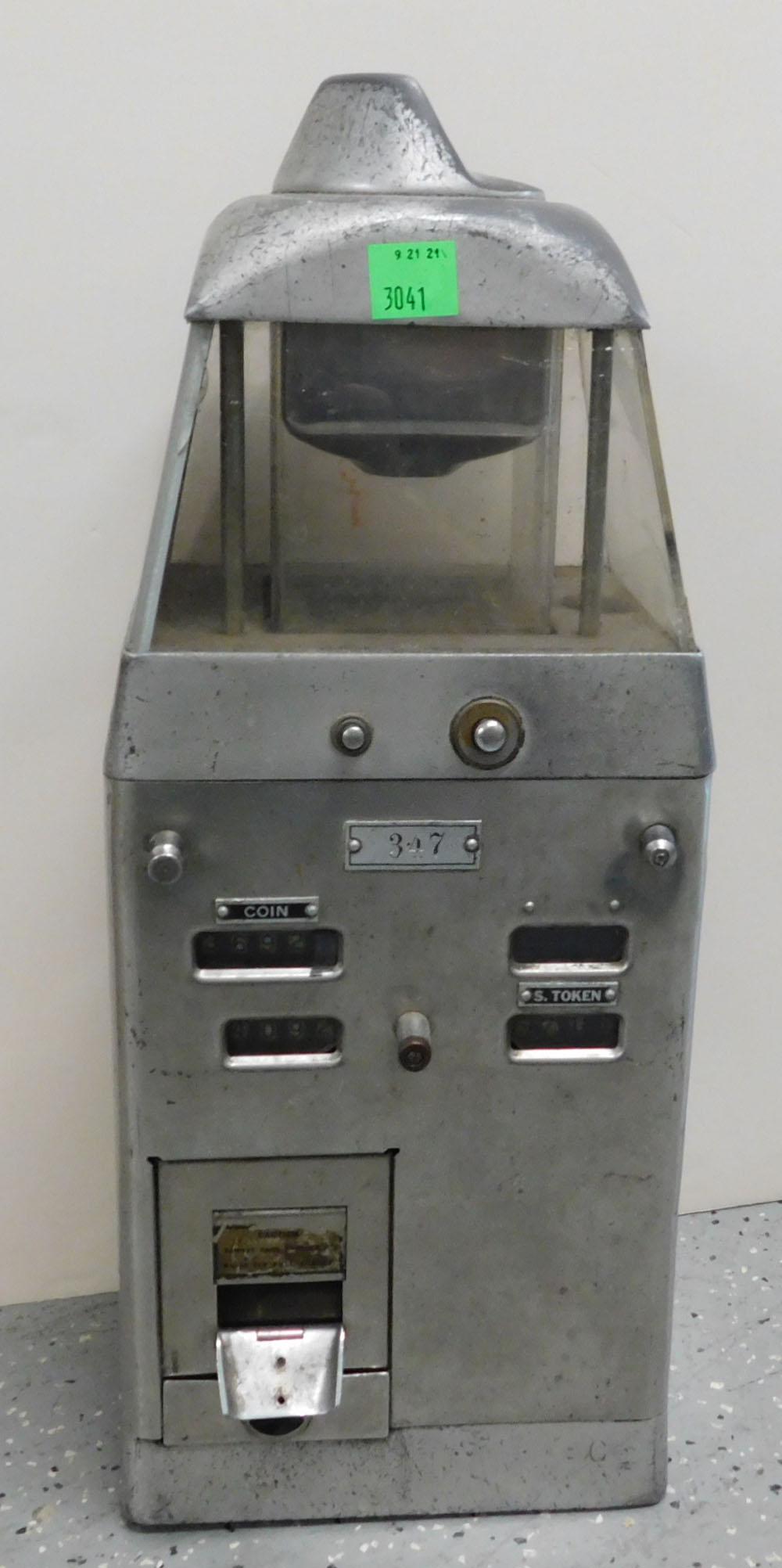 Vintage Bus Fare Box: Vintage Bus Fare Box, #347, made by Johnson Fair Box Co., Chicago with coin and token counter, metal box with top slot for coin, plexiglass panels at top, locking mechanism at bottom removed, 7 1/2" x