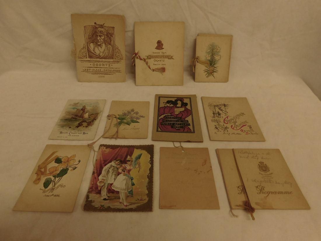 (19) 19th C Programs & Dance Cards: Nineteen 19th C. Programs & Dance Cards includes: Ogontz Schat from 1895 to 1898 for Music Art, graduation, gymnasium,Shakespeare, etc.; The Elberon Fete and Ball 1895 and Glee, Banjo - Mandolin Club 