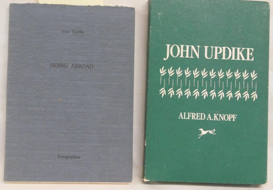Updike Books lot: Updike, John, Going Abroad, Eurographica Helsinki, 1988. #210 of a signed, limited edition of 350 copies. Signed and dated by the author on the title page. Bound in stiff white paper wraps, in a textu