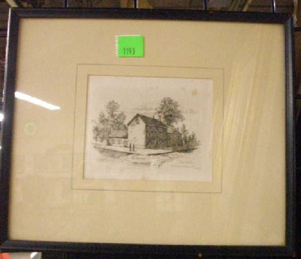 Joseph Pennell, Engraving: Joseph Pennell, signed within image, engraving, "Fort Wilson-S.W. Corner f 3rd and Walnut Sts. Phila." 4 7/8h x 5 7/8w= image; 11 1/2h x 13 3/4w=frame.