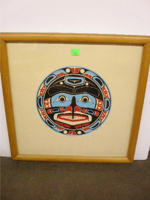 Stan Hunt Signed Screen Print: Stan Hunt signed Native American screen print, "Kwa-Gulth Moon". 21 1/4"h x 21 1/4"w = image; 24"h x 24"w = frame