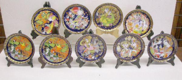 Rosenthal Porcelain Bjorn Winblad Plates: Nine Rosenthal Studio-Line porcelain Bjorn Winblad design 6 1/4" "Aladin und die Wunderlampe" Collector's plates, #'s 1, 2, 4, 5, (2) 7, 9, 11 & 12.